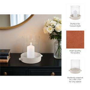 10X10" TERRACOTTA HURRICANE PILLAR HOLDER, WHITE 10