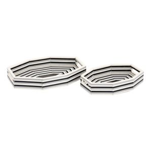 Octagonal Striped Tray - Set of 2 White 2