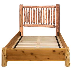 Cedar Log Small Spindle Bed with Dimensional Cedar Rail System - Single - Vintage 4
