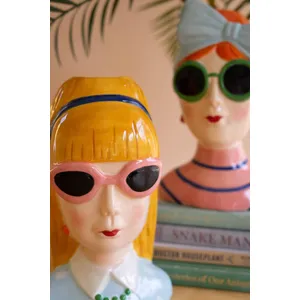 Set of 2 Ceramic Lady Vases with Sunglasses 2