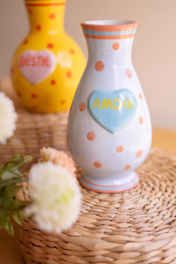Set of 5 Ceramic Hearts with Words Vases