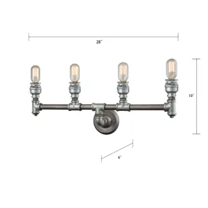 Cast Iron Pipe 28'' Wide 4-Light Vanity Light - Weathered Zinc 2