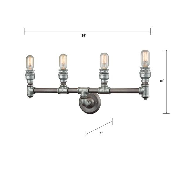 Cast Iron Pipe 28'' Wide 4-Light Vanity Light - Weathered Zinc