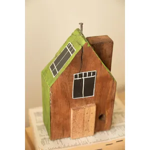 Set of 4 Hand-Painted Recycled Wood Village 3