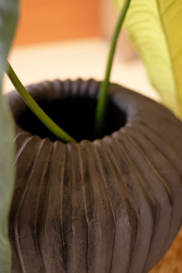 Short Black Stone Composite Urn with Fluted Detail