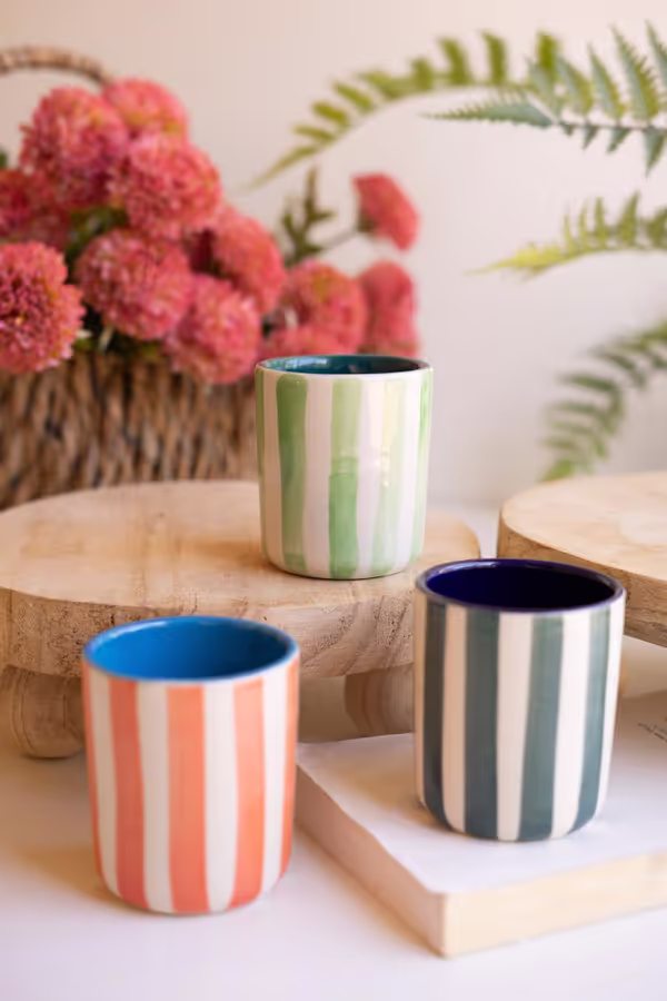 Set of 3 Striped Ceramic Containers