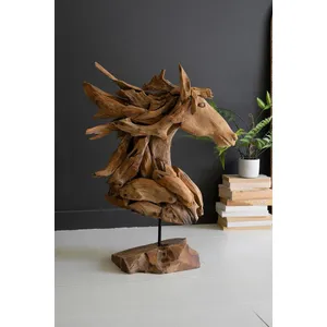Teakwood Horse Head Sculpture with Base 3