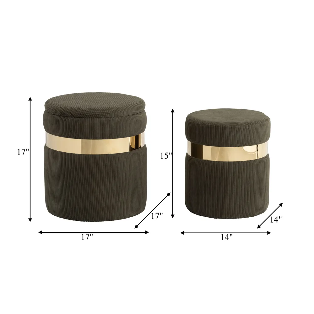 GORDENRIDGE SET OF 2 GREEN OTTOMANS 18 (IN)