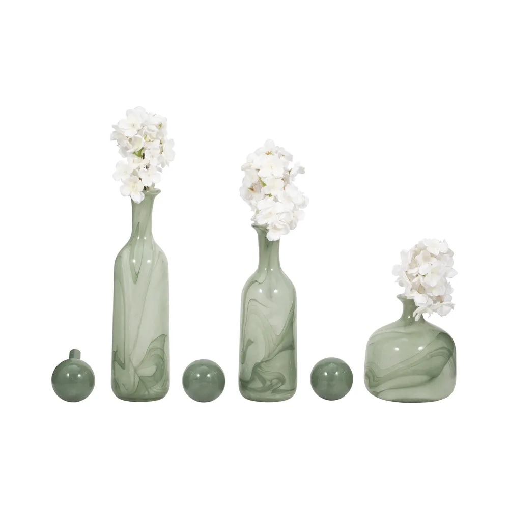 HARSTONRIDGE SET OF 3 GREEN GLASS VASES 19 (IN)