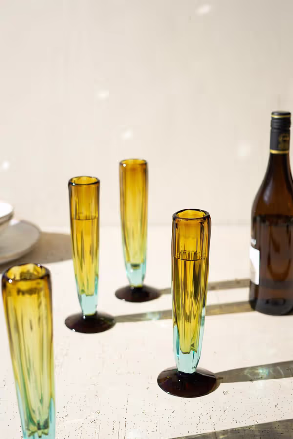 Blue and Amber Recycled Champagne Glass