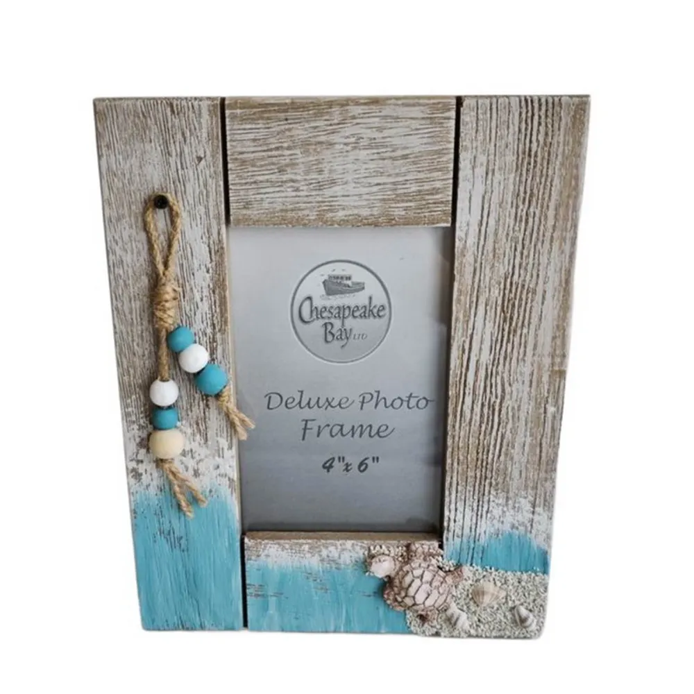 9-1/2" PHOTO FRAME WITH BEADS AND TURTLE