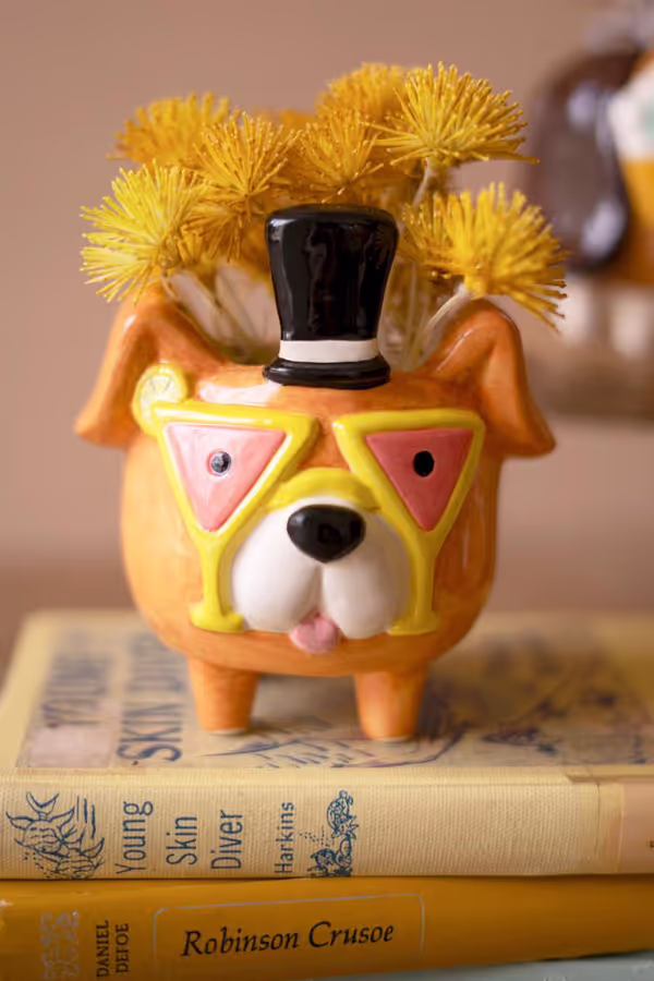 Set of 3 Ceramic Party Puppy Planters