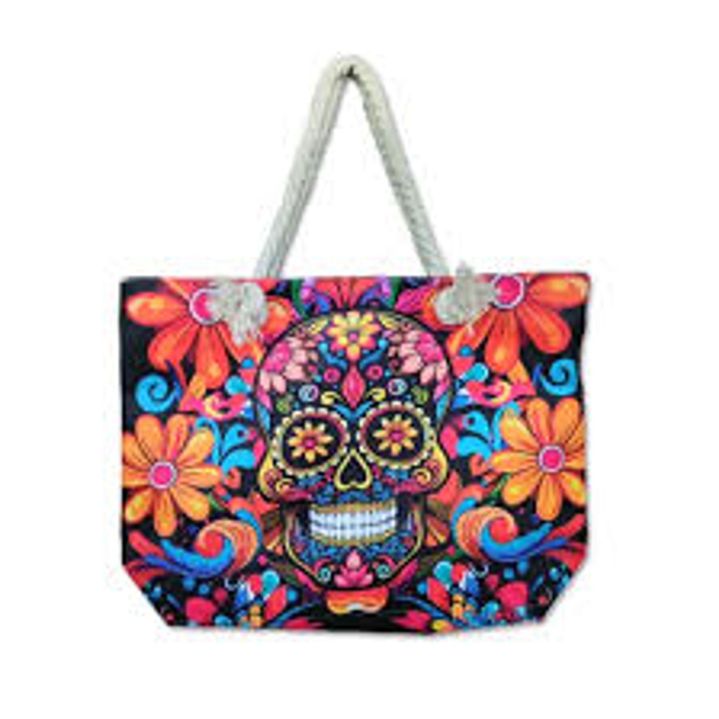 CANVAS ROPE TOTE - SUGAR SKULL