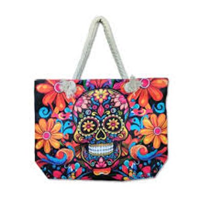 CANVAS ROPE TOTE - SUGAR SKULL
