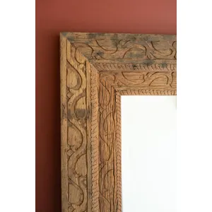 Hand-Carved Recycled Wood Framed Mirror 2