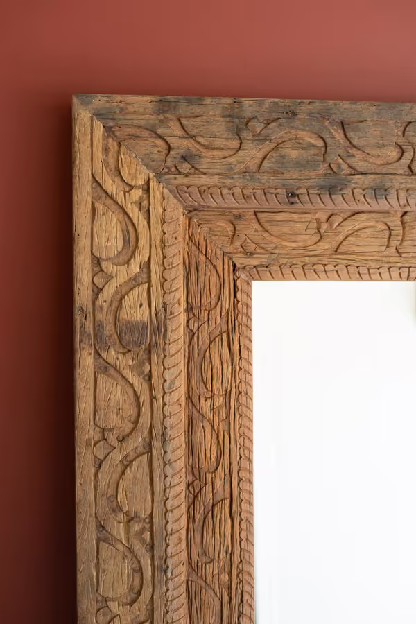 Hand-Carved Recycled Wood Framed Mirror