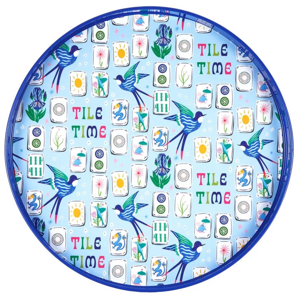 Tile Time Round Lacquer Serving Tray