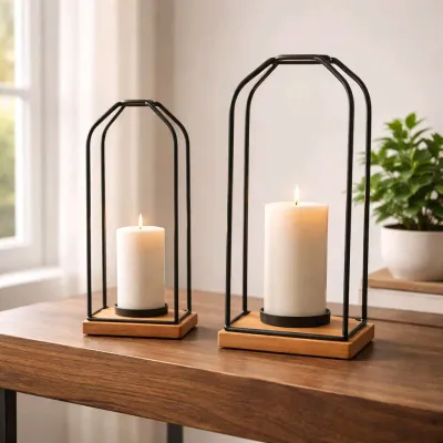 Modern Arch Lanterns Set of 2 L - 6x6x12in S - 5x5x10in