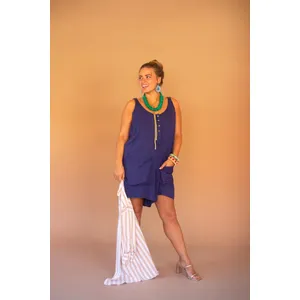 Adjustable-Strap Short Jumper with Front Pockets / Blueberry 1