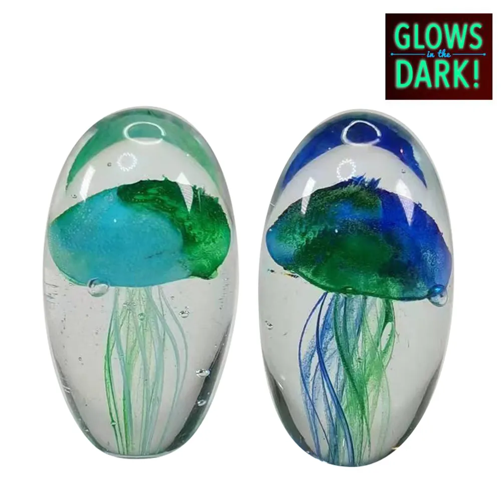 2-3/4" GLASS JELLYFISH GLOWS IN DARK 2AS