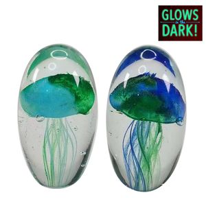 2-3/4" GLASS JELLYFISH GLOWS IN DARK 2AS 1