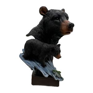 6" BEAR HEAD WITH CUB AND FISH STATUE 1