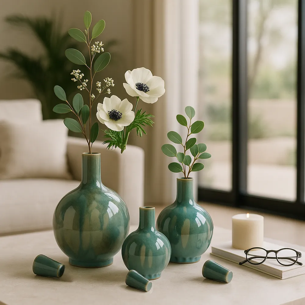 AVAGROVE SET OF 3 GREEN VASES 14 (IN)