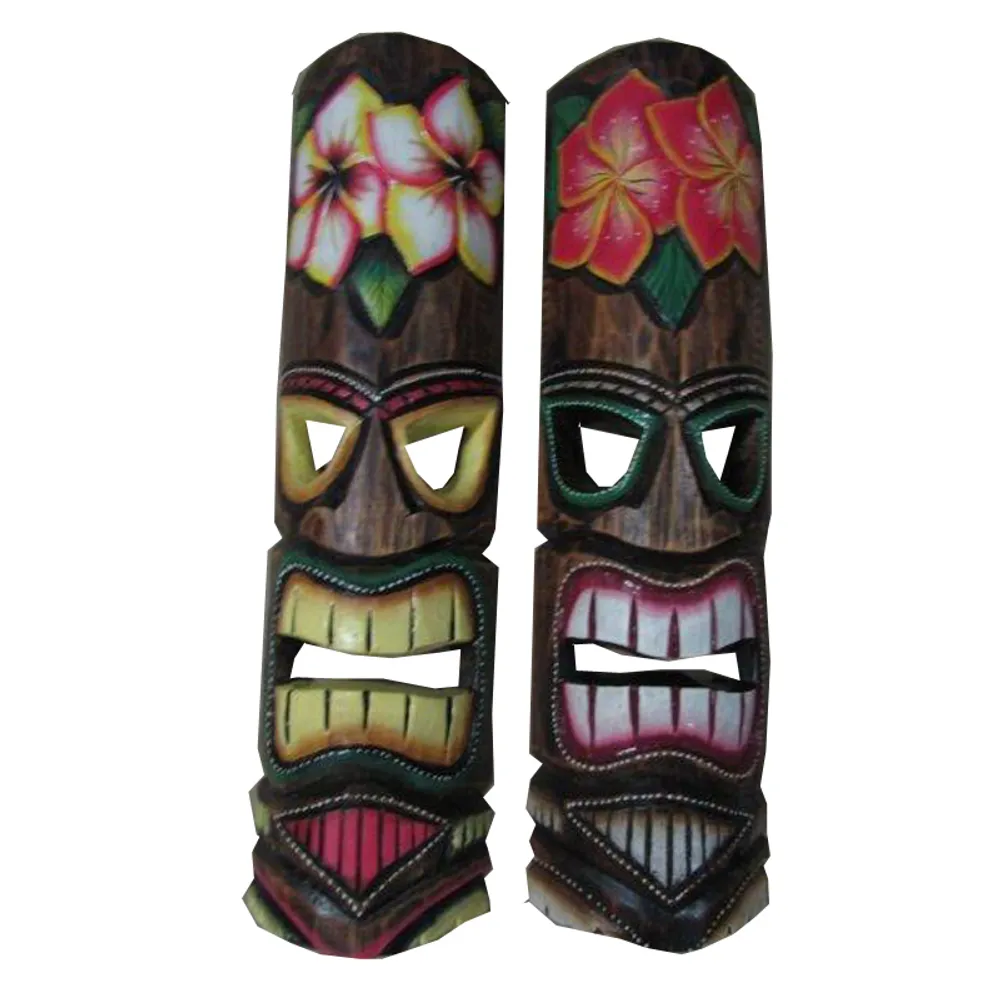 19-1/2" FLORAL TIKI MASK 2-ASST