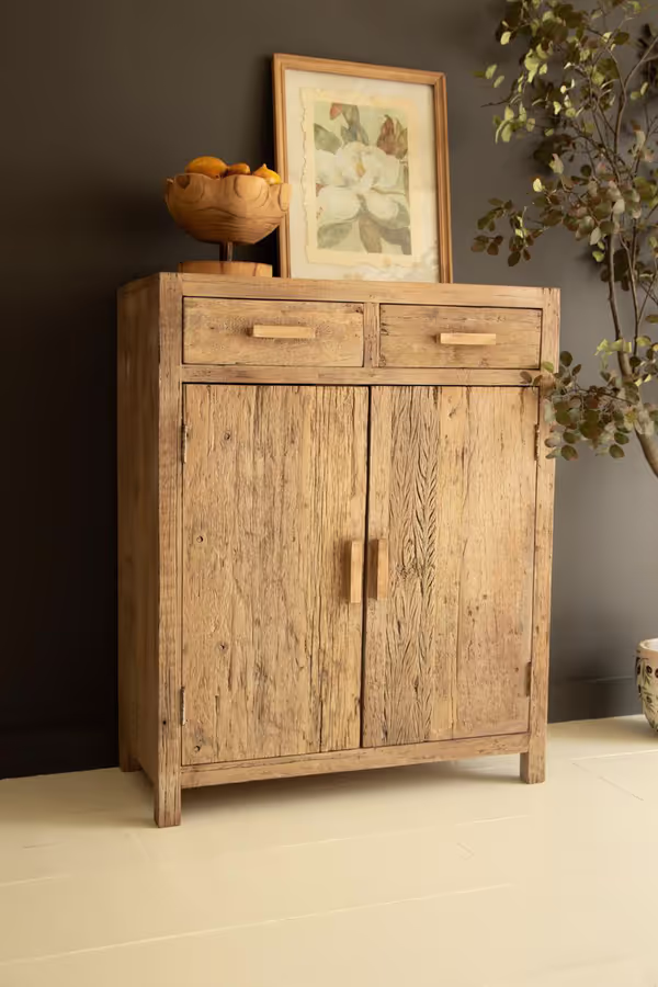Reclaimed Wood Cabinet with Two Doors and Two Drawers