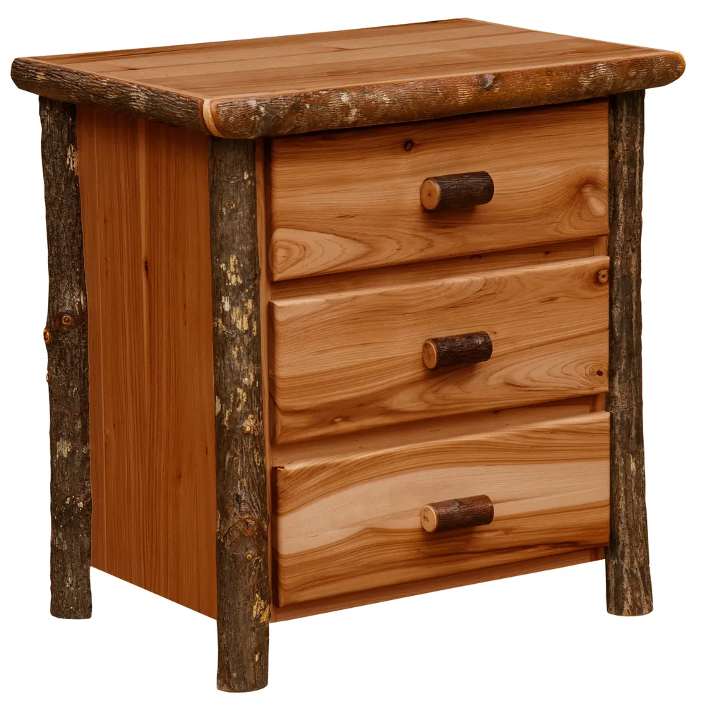 Hickory Log XL Three Drawer Nightstand - Cinnamon