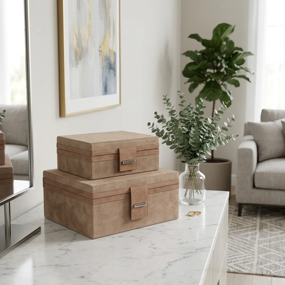 DEANLAND SET OF 2 TAN BOXES 5 (IN)