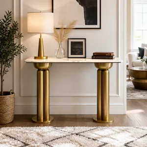 METAL, 42" MARBLE TOP CONSOLE, GOLD/WHITE 13