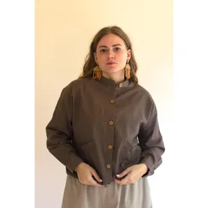 Lightweight Button-Front Bomber Jacket with Front Pockets / Oregano 1