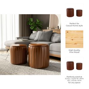 FIONACREST SET OF 2 BROWN OTTOMANS 18 (IN) 10