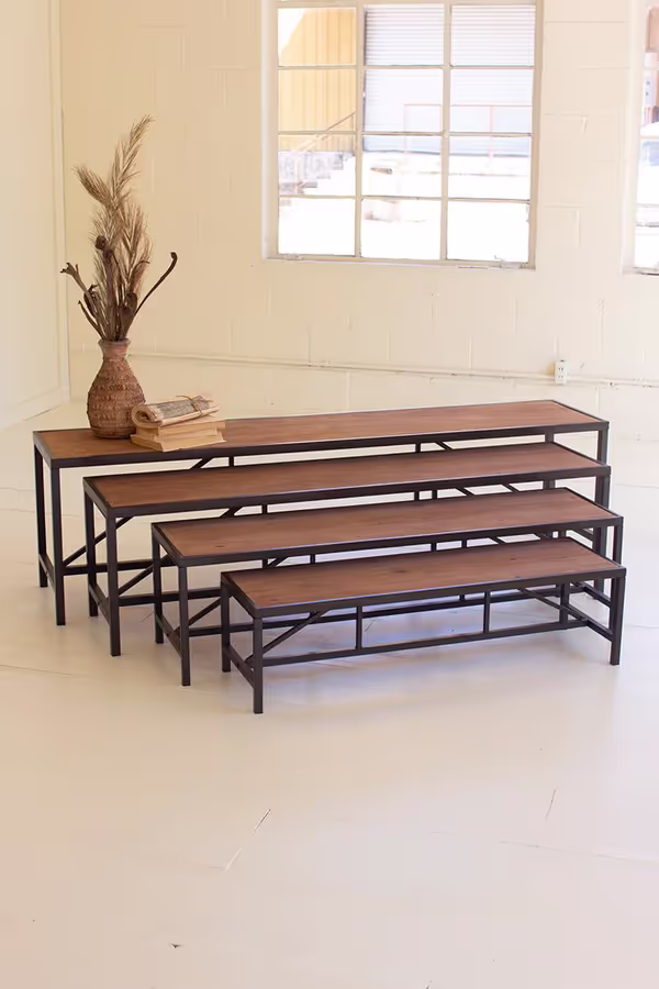 Set of 4 Metal and Wood Display Risers