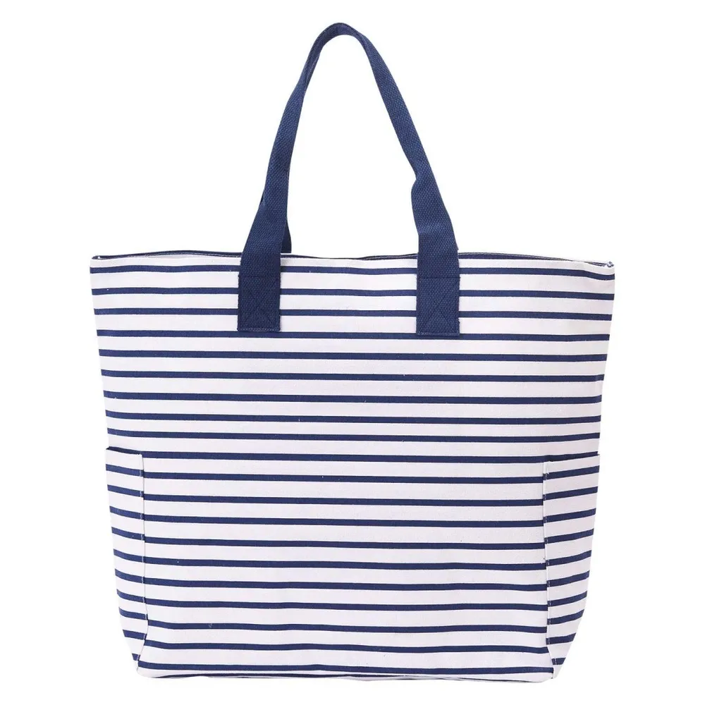 Bateau Stripe Navy Canvas Carryall Tote Bag