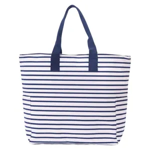 Bateau Stripe Navy Canvas Carryall Tote Bag 6