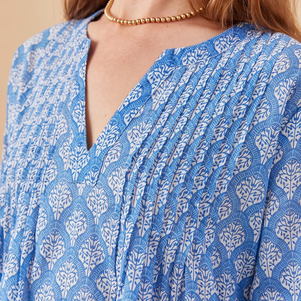 Fifer Blue Cotton Pintuck Beach Coverup