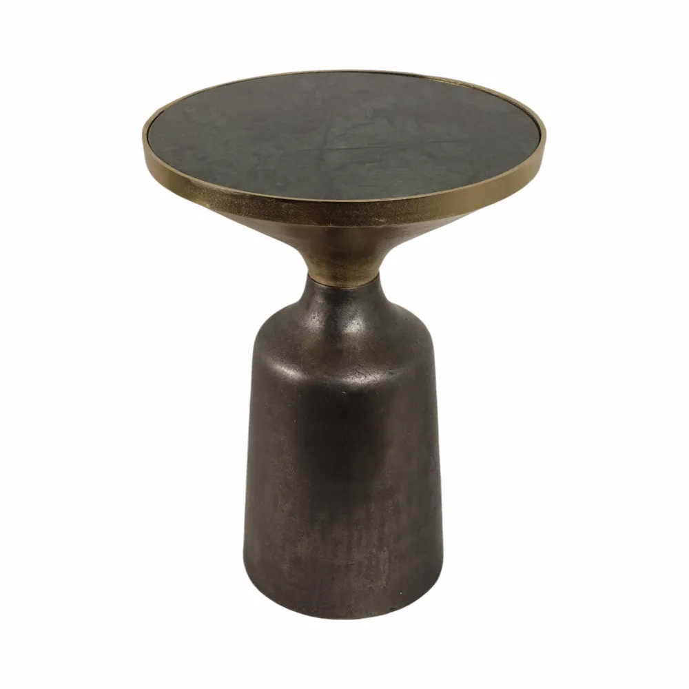 20" METAL ACCENT TABLE GREEN MARBLE TOP, MULTI
