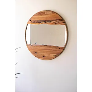 Round Recycled Wood Framed Mirror with Rope Detail 3