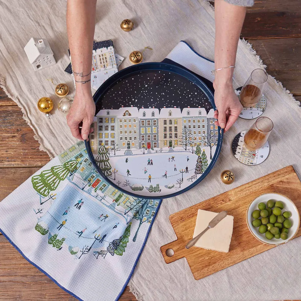 Holiday In the Park Round Lacquer Serving Tray