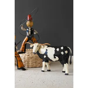 Painted Metal Black and White Steer 4
