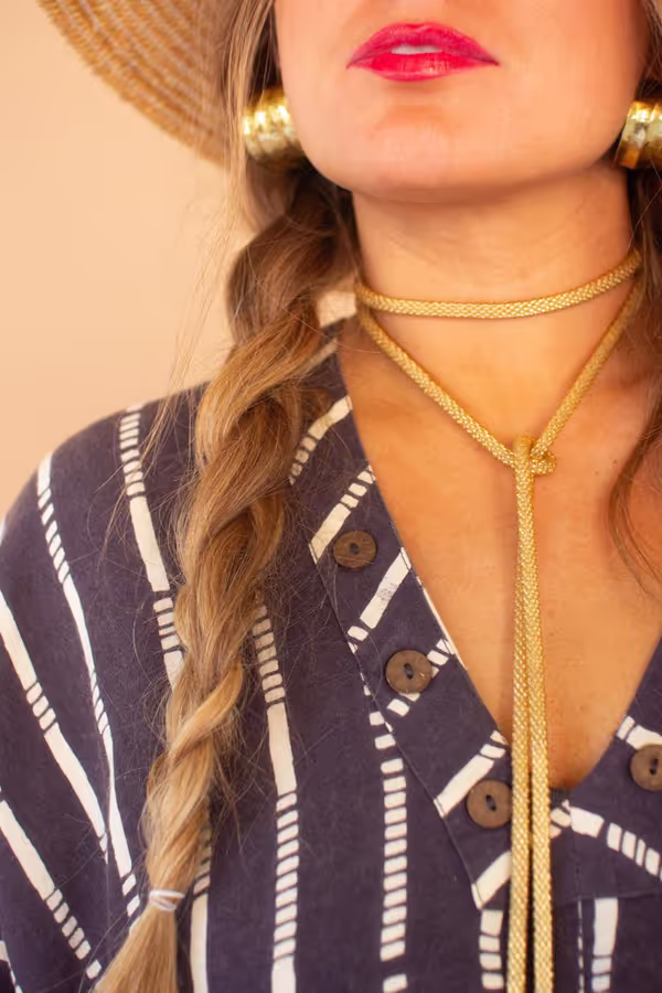 Striped Kaftan with Button Detail