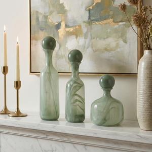 HARSTONRIDGE SET OF 3 GREEN GLASS VASES 19 (IN) 13