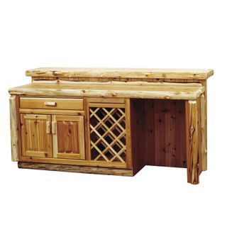 Cedar Log 7-foot Bar with Sink Cabinet - Natural - Fridge on Left - Liquid Glass