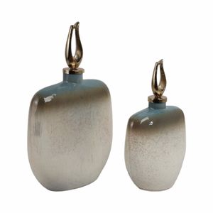 DAVINFORD SET OF 2 BLUE GLASS VASES 18 (IN) 3