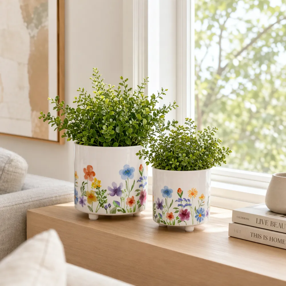 ALMAWAY SET OF 2 PURPLE PLANTER 8 (IN)