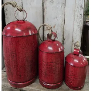 Red Weathered Welcome Bells Set of 3 - 24in, 16in and 12in 1