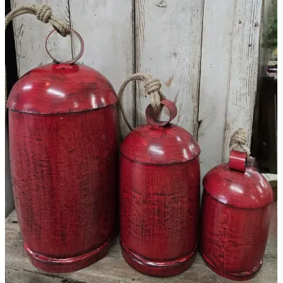 Red Weathered Welcome Bells Set of 3 - 24in, 16in and 12in