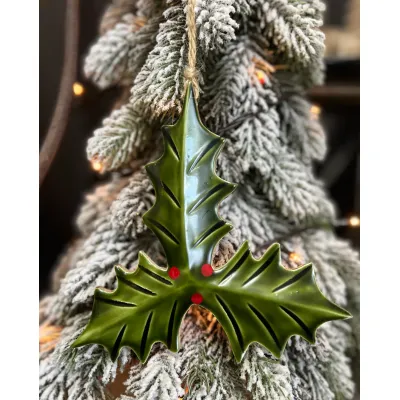Wooden Holly Ornament 6x6in